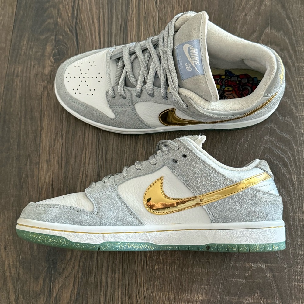 Nike SB Dunk Low SB Men’s Size 7.5 Sean Cliver Holidays Special Gray Gold Vtg - Picture 6 of 16